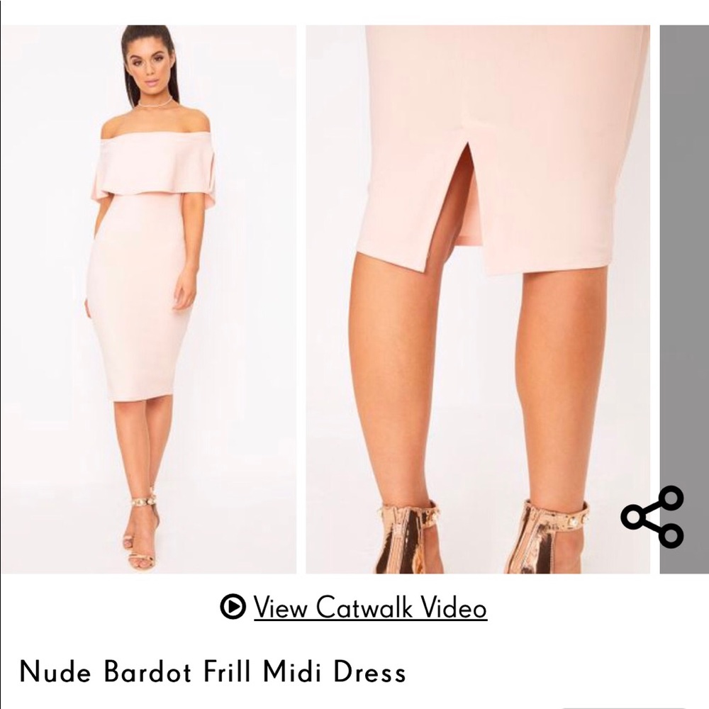Pretty Little Thing-Nude Bardot Frill Mini Dress